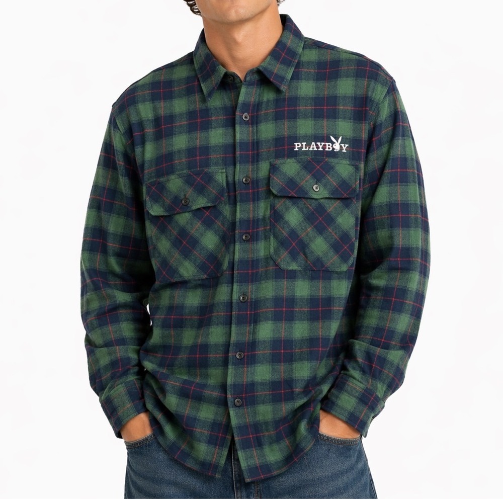 Playboy by‎ Pacsun Plaid Flannel Button Up Skater Y2K Casual  Men L 100% Cotton